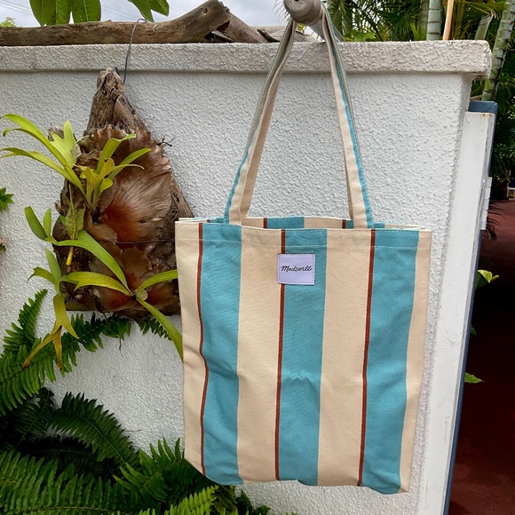 Madewell Blue Striped Canvas Tote Bag - Picture 1 of 6